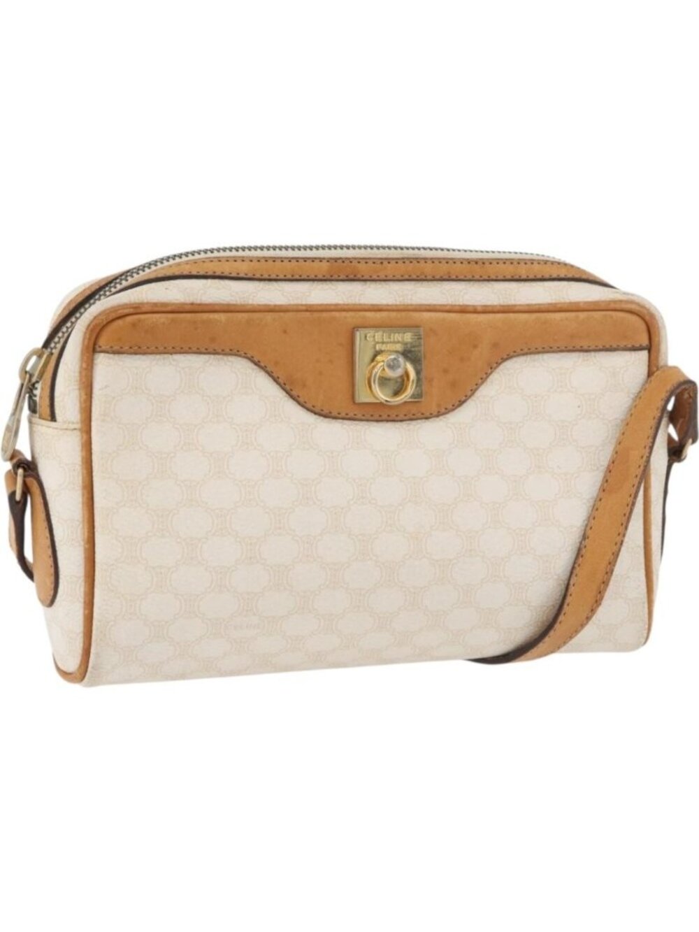 CELINE Macadam Canvas Shoulder Bag PVC Leather White